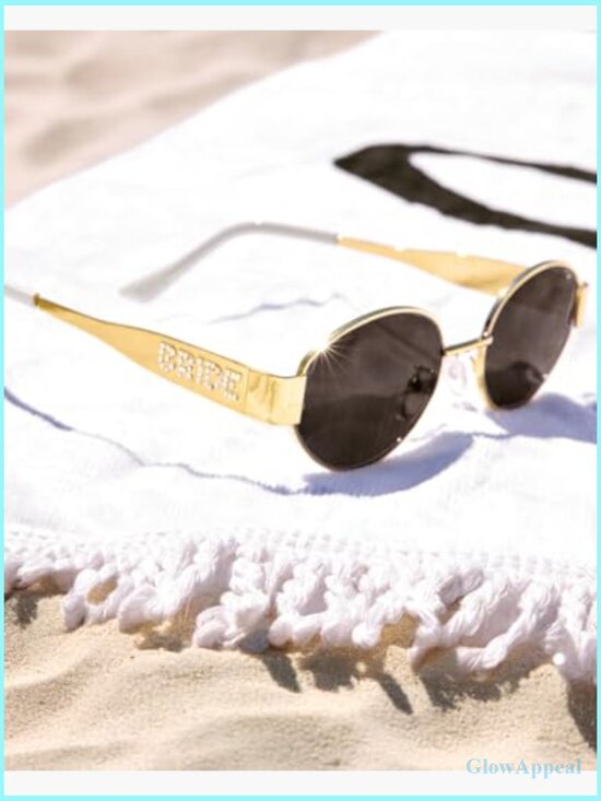 Gold Metal Bride Sunglasses with Pearl Logo